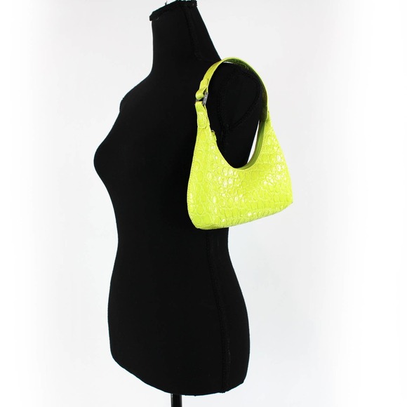 BY FAR Baby Amber Croc Embossed Leather Acid Green Shoulder Bag NEW Mini Yellow - Picture 3 of 10